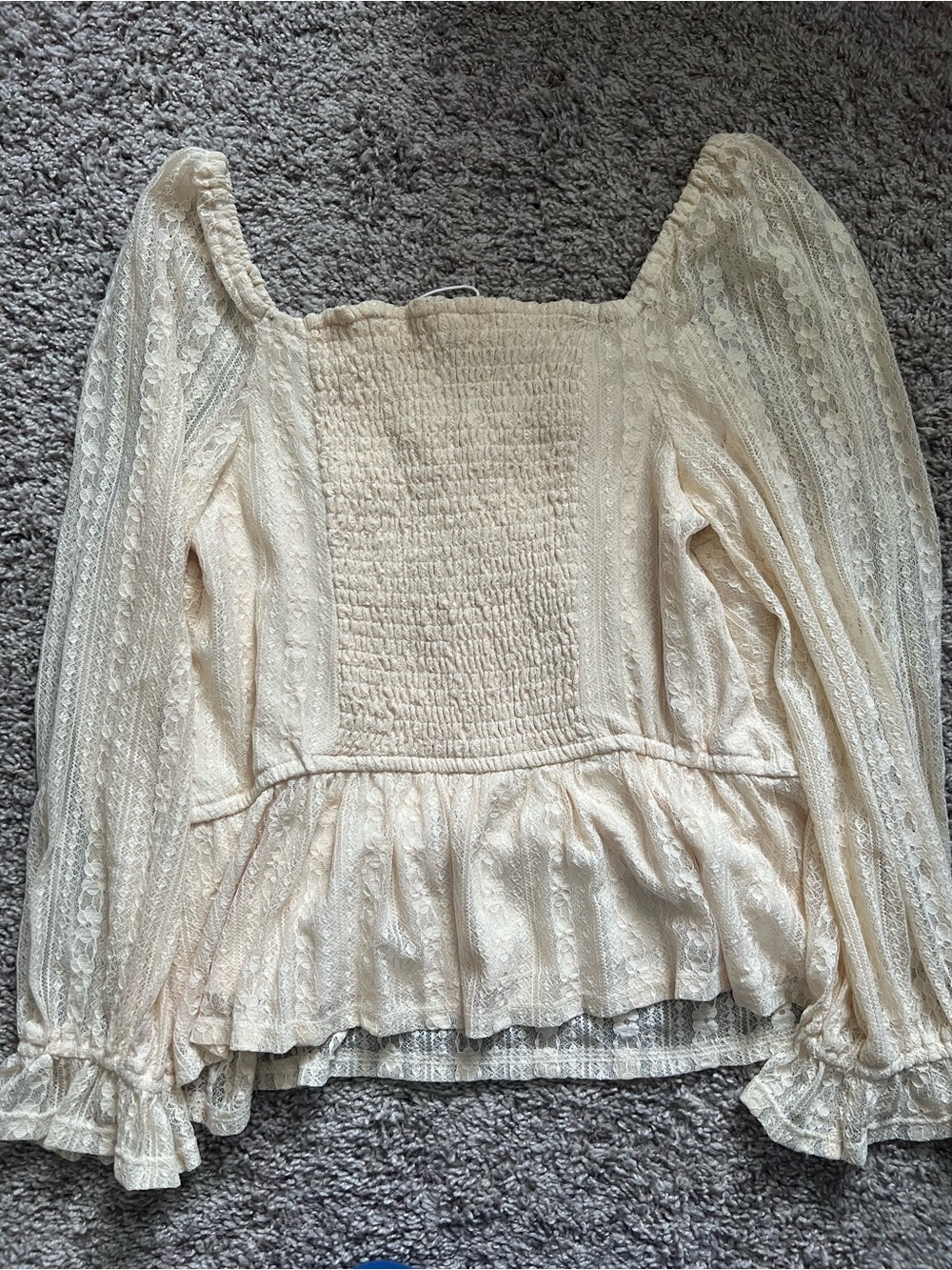 LC Lauren Conrad Ivory Lace Peplum Long Sleeve Blouse - Picture 2 of 3
